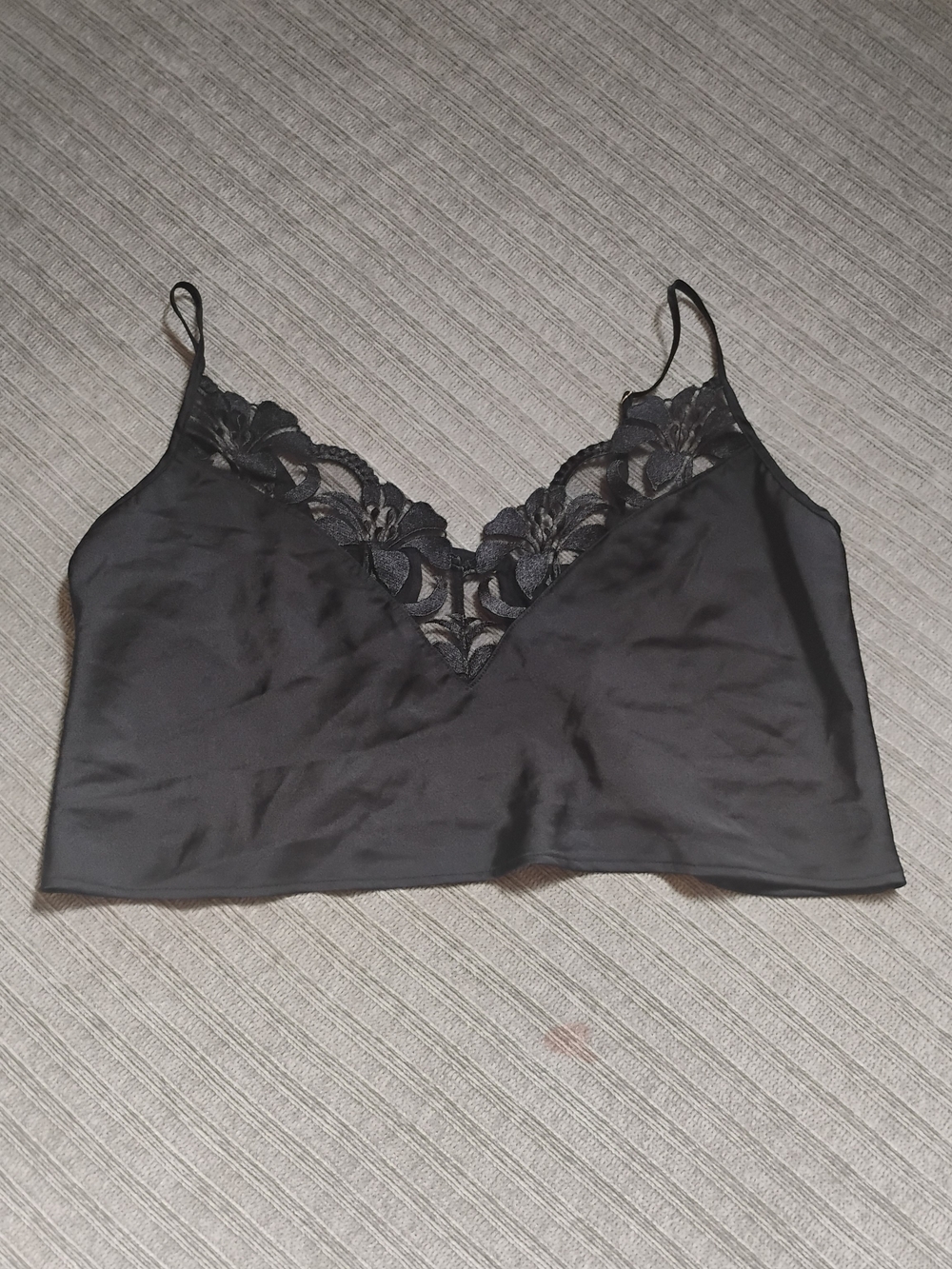 Bluebella Black Lace Trim Satin Crop Top